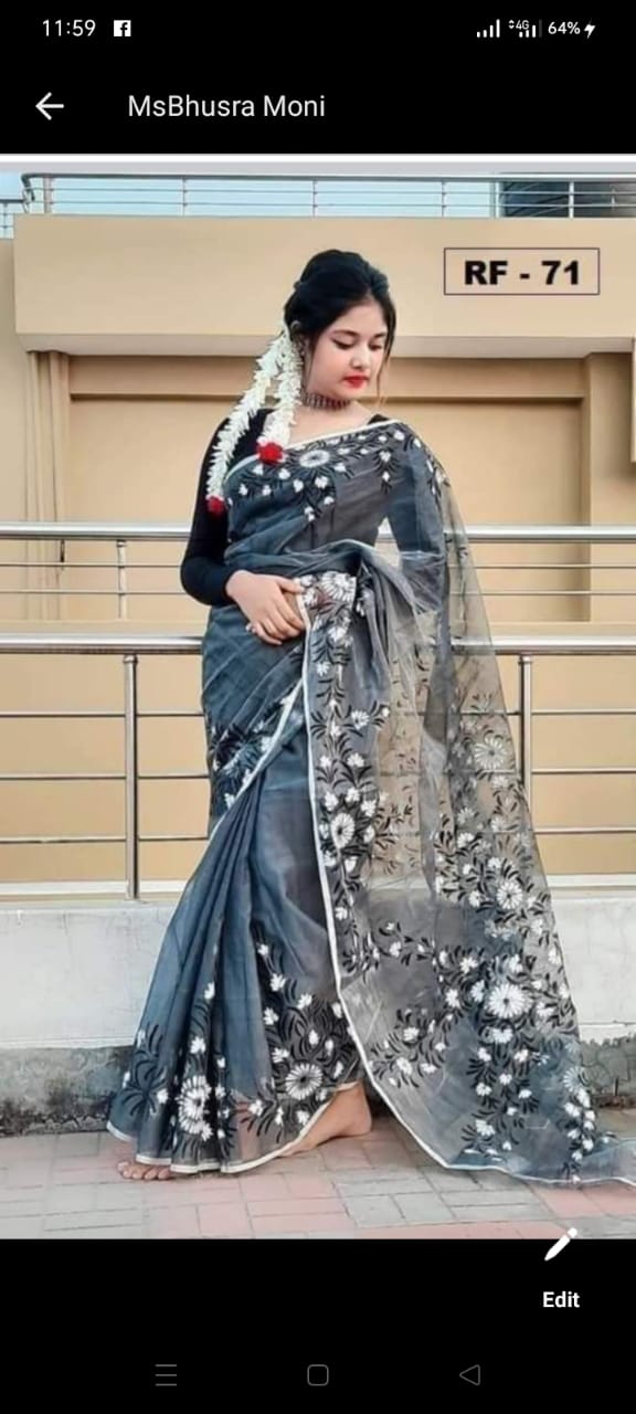 Half Silk Saree with Hand Brush Print, 12 Haath Length