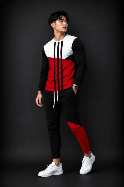 Men's Full Sleeve Mesh T-Shirt and Polyester Trouser Set, 160 GSM