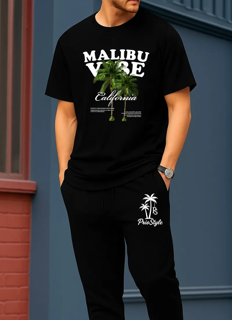 Men's DTF Print Cotton T-Shirt and Trouser Combo, 6 Colours
