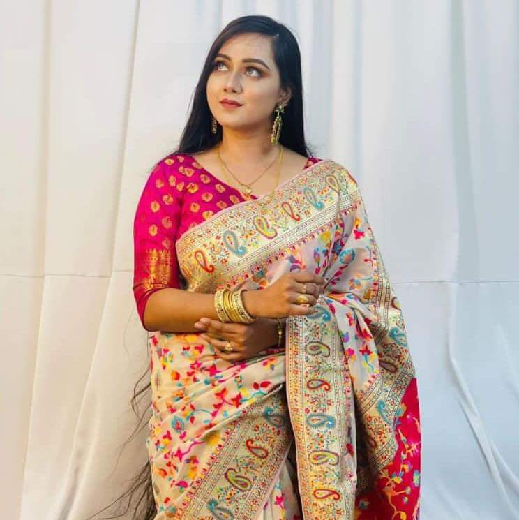 Screen Print Work Half Silk Saree, 12 Haath, for Women