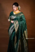 Zari Katan Silk Saree with Golden Border, 12 Haath, Blouse Piece