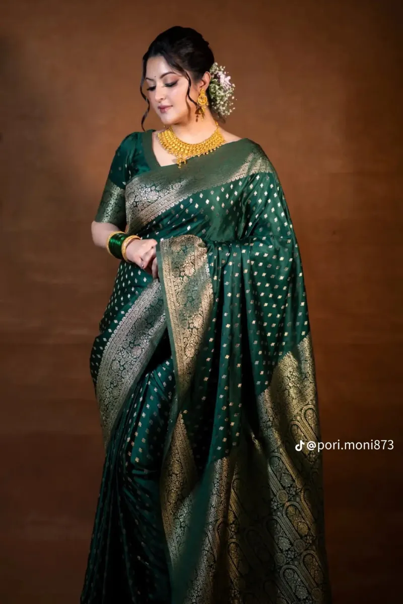 Zari Katan Silk Saree with Golden Border, 12 Haath, Blouse Piece