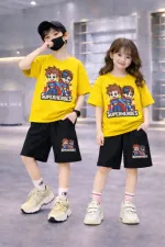 Kids' Drop Shoulder Printed T-Shirt and Pant Set, 2 to 5 Years