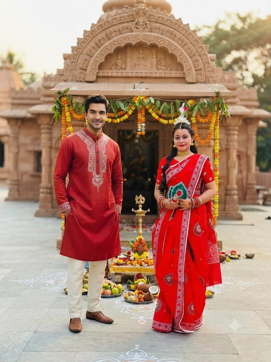 Couple Saree and Dhupian Silk Panjabi Set, Panjabi Sizes 38 to 46