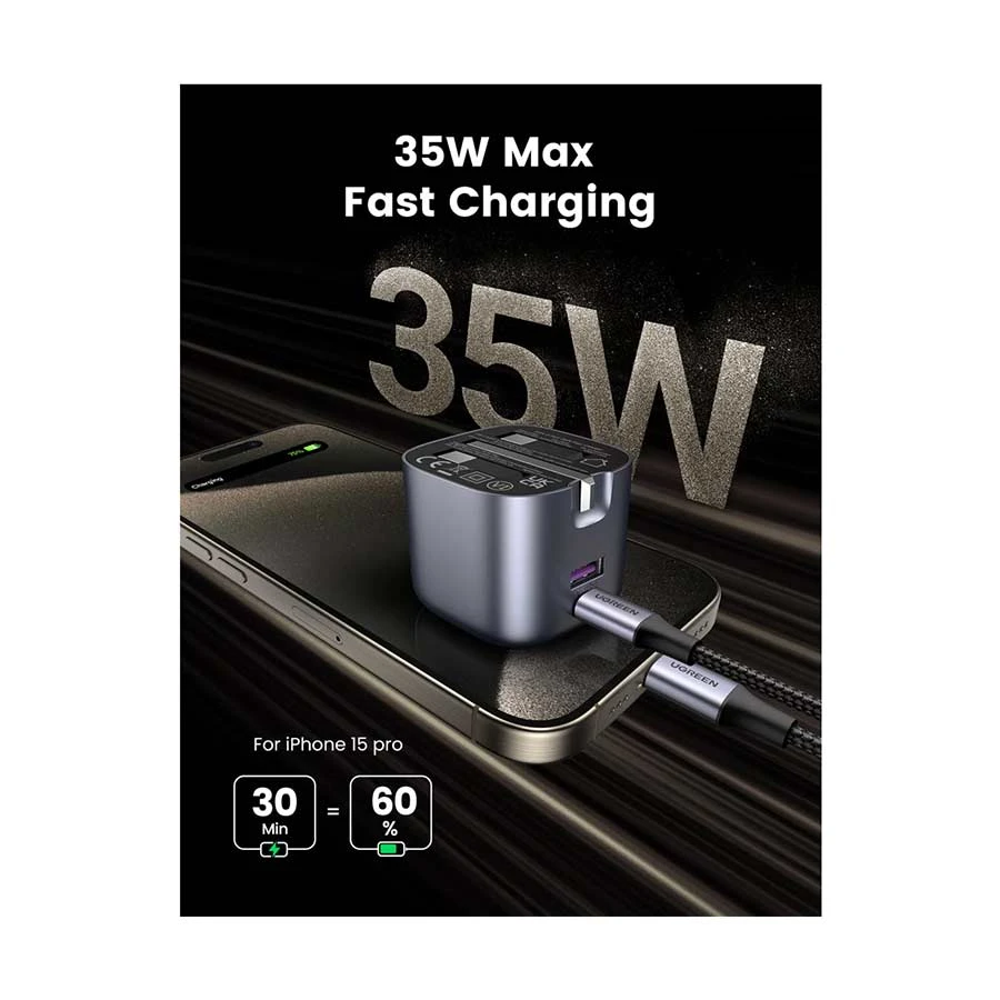UGREEN Nexode CD350 35W GaN USB & USB-C Charger Gray (3 Pin, UK)