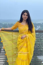 Semi Muslin Block Print Saree with Cotton Voile Blouse Piece