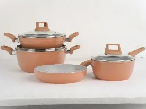 Kiam Die-Casting 7 Set Non-Stick Pan Ceramic Coated-Brown Color