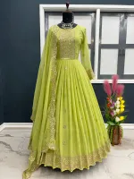 Women's Georgette Embroidered Party Kameez with Orna, Free Size to 46