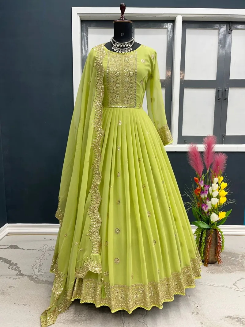 Women's Georgette Embroidered Party Kameez with Orna, Free Size to 46