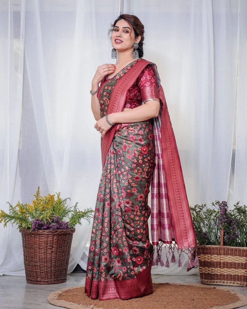 Modern Design Chanduri Silk Saree, Digital Print, 6 Colours