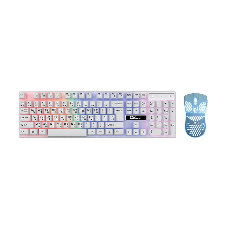PC Power PGC801BG13 RGB White Bangla Gaming Keyboard & Mouse Combo