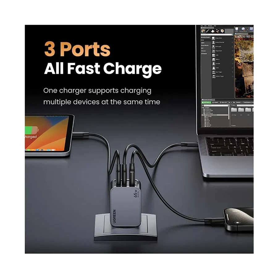 UGREEN Nexode Pro X755 65W GaN USB & Dual USB-C Charger Gray (EU)