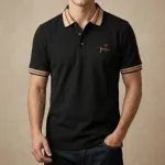 Premium Black Polo Shirt with Contrast Stripes