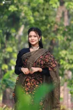 Women's Screen Print Saree in Half Silk, 12 Haath Length
