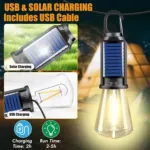 Solar rechargeable camping light, Hookup wire-free, New vintage tungsten, Three light modes, three styles