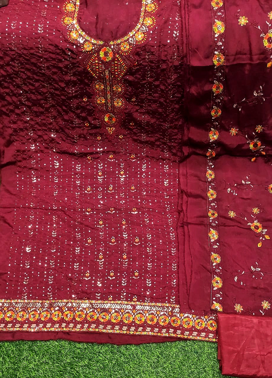 Unstitched Chinon Georgette Three Piece with Heavy Embroidery