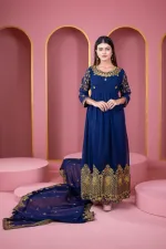 Women's Unstitched Georgette Embroidered Party Dress, 54 Inch Body