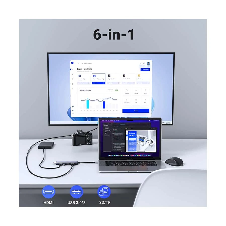 UGREEN CM511 (20956A) USB-C to HDMI, Tri USB, SD & TF Hub Space Gray