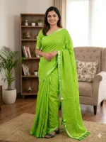 Half Silk Saree with Full Embroidery, Without Blouse Piece