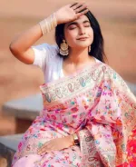 Women's Screen Print Saree in Half Silk, 12 Haath Length