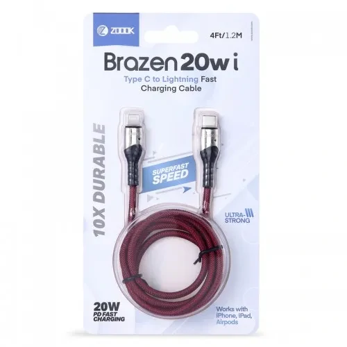 ZOOOK Brazen 20w i USB Type-C to Lightning Fast Charging Cable-Red Color