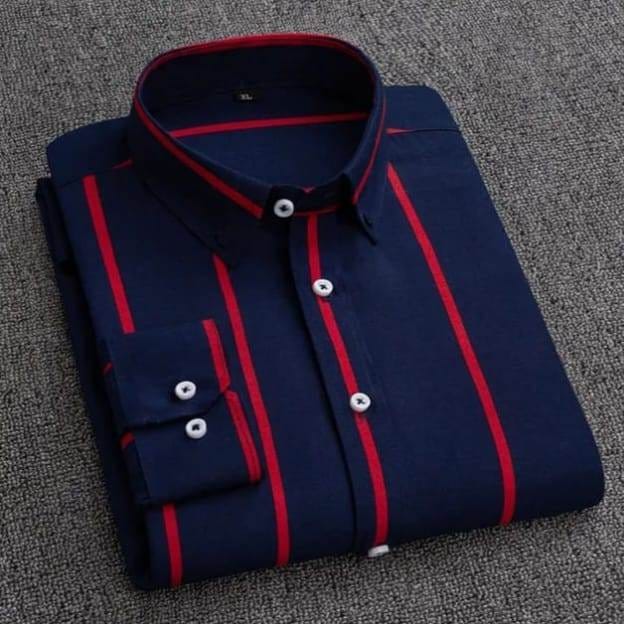 Men's Long Sleeve Stripe Print Shirt, Pure Cotton, M to XXL