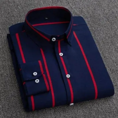 Men's Long Sleeve Stripe Print Shirt, Pure Cotton, M to XXL