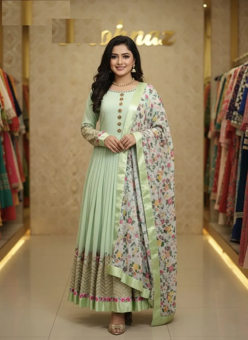 Semi-Stitched Georgette Embroidery Party Dress with Inner