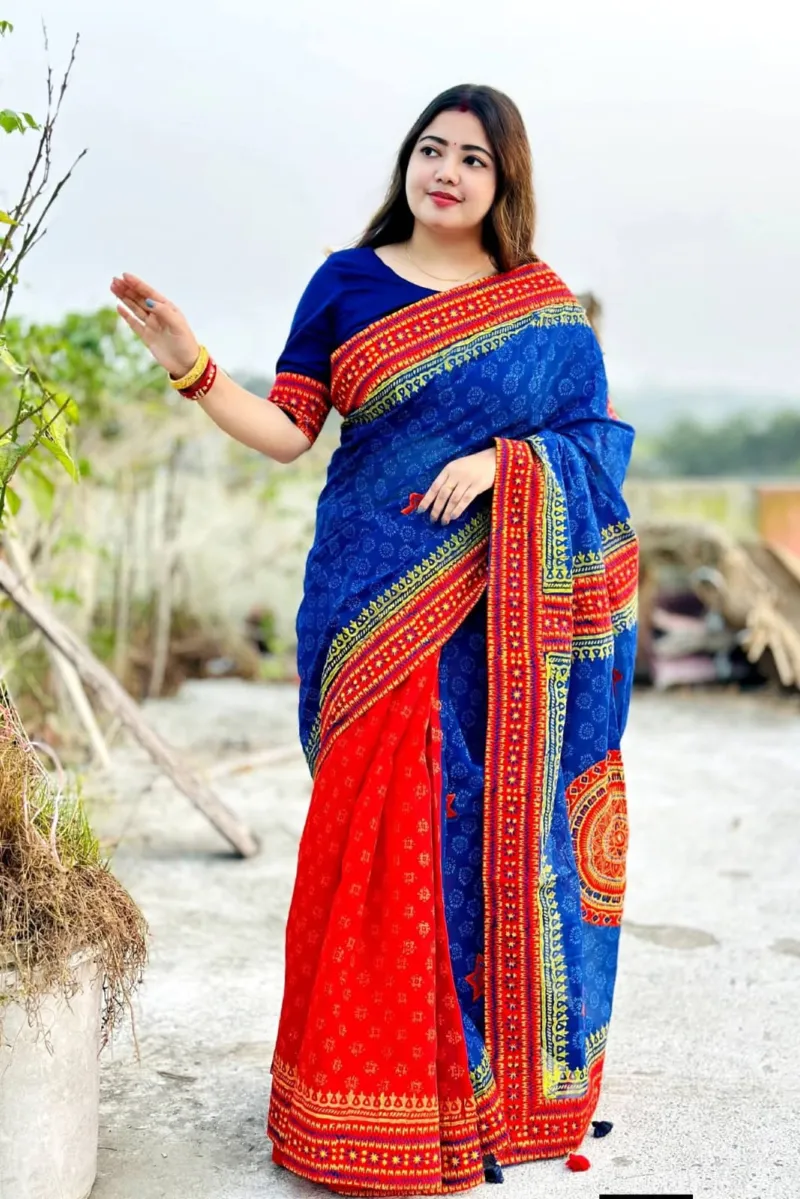 Women's Boishakh Half Cotton Saree with Blouse Piece, 5 Colours