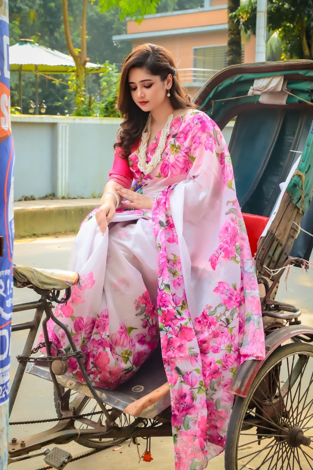 Women's Digital Print Chanduri Silk Saree, Blouse Included