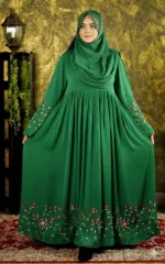 Rajanigandha Embroidered Borka with Hijab, Cherry Fabric