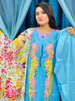 Women's Cotton Voile Three Piece with Full Body Embroidery