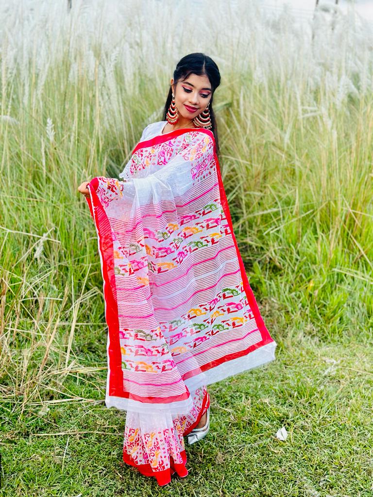 Half Silk Saree with Screen Print Work, 12 Haath