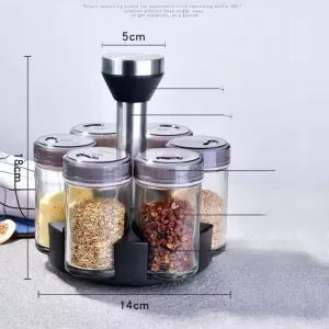 DS2135 6-Jar Seasoning Organizer Holder Rotation Shelf Tower Revolving Spice Spice Organizer With 6 Spice Jars
