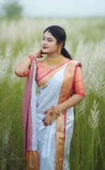Katan Saree with Matching Blouse Piece for Puja