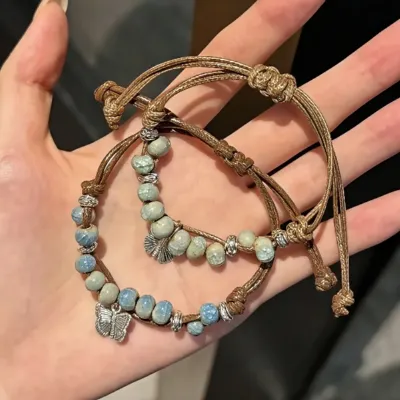 Butterfly Braided Fabric Bracelet for Girls, Ice Blue Gradient