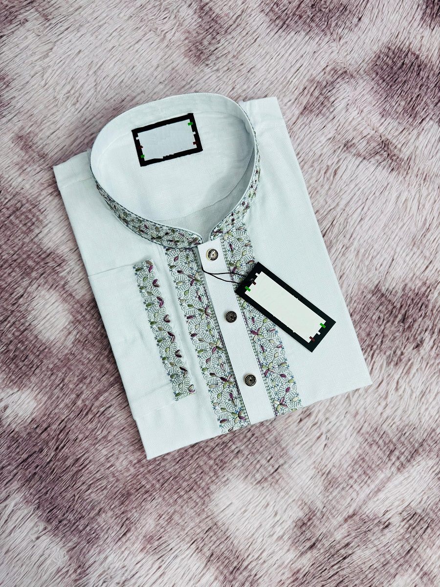 Men's Panjabi with Sequin and Thread Embroidery, Sizes M to XL