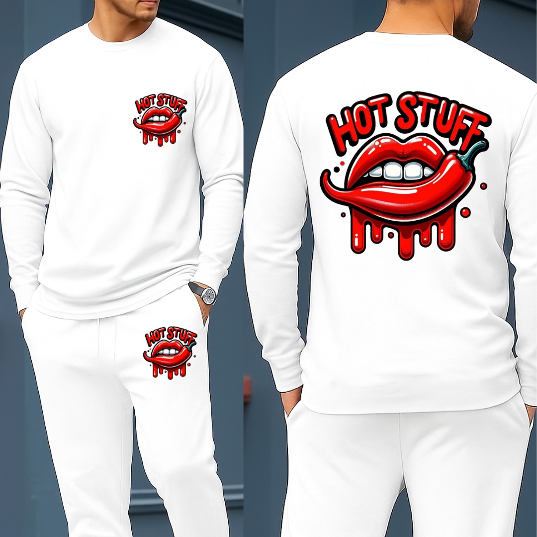 Men's Long Sleeve Drop Shoulder Cotton Tee and Trouser Set