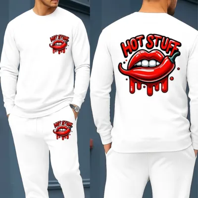 Men's Long Sleeve Drop Shoulder Cotton Tee and Trouser Set