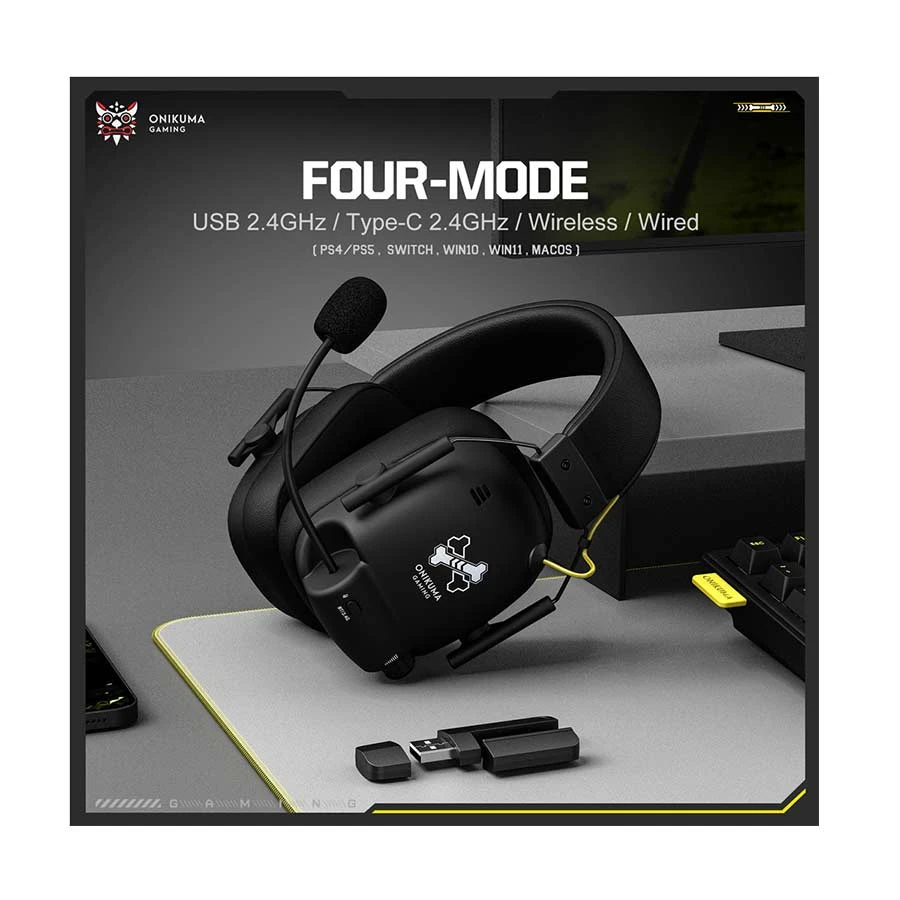 Onikuma GT888 Quad-Mode Wireless Black Gaming Headphone