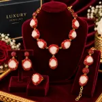 Premium White Druzy & Red Crystal Bridal Jewelry Set