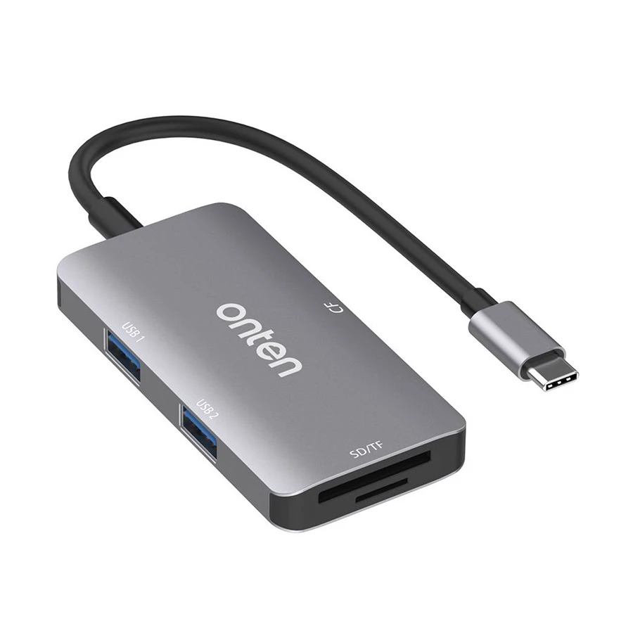 Onten OTN-91182 Type-C to Dual USB, CF, SD & TF Card Reader Gray
