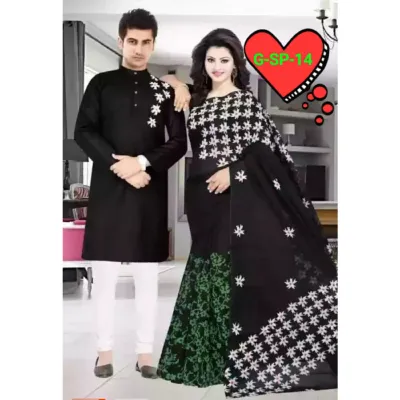 Couple Dress with Half Silk Saree and Dhupian Panjabi, 6 Colours