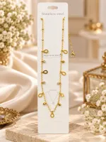 Gold-Tone Stainless Steel Chain Necklace with Teardrop Charm
