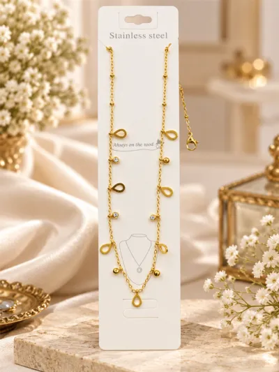 Gold-Tone Stainless Steel Chain Necklace with Teardrop Charm