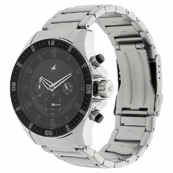 Fastrack NS3072SM01 Big Time Quartz Chronograph Black Dial Stainless Steel Strap Watch