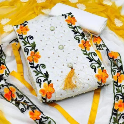 Aari Embroidery Semi-Stitched Three Piece, 45 Inch, 4 Colours
