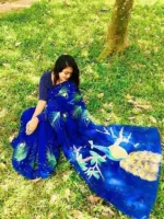 Women's Hand Painted Half Silk Saree, Comfortable in Any Season
