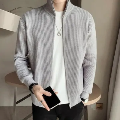 Men's Rib jacket  Ash Colour (Full Zipper)