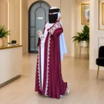 Exclusive Rose Arabian Borka 3-Piece Set - Original Dubai Fabric & Embroidery (Koti, Inner & Hijab)